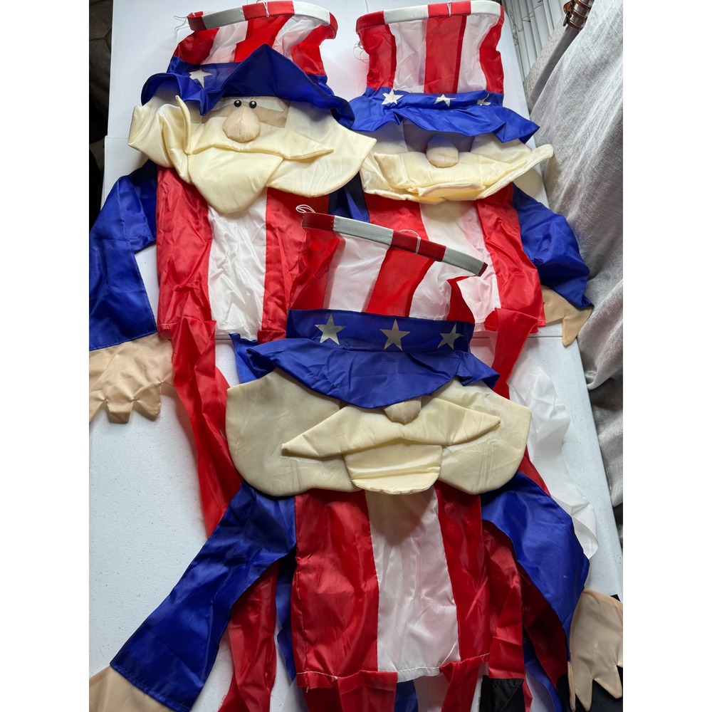 Lot of 3 Uncle Sam Patriotic Windsocks 4th of July Outdoor Decor Red White Blue